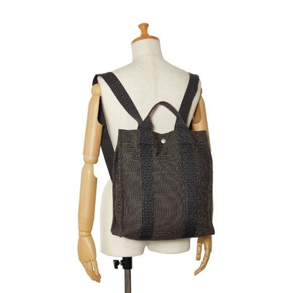 💝HERMES YALE LINE MM Rucksack Backpack Gray Black Canvas PADLOCK & KEY🍀 - Picture 4 of 13